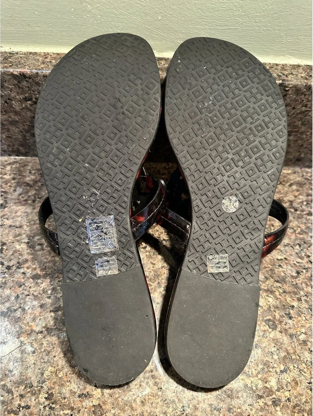 Tory Burch Tortoise Shell  Patent Leather Slip-on Sandals Sz 9 1/2 M